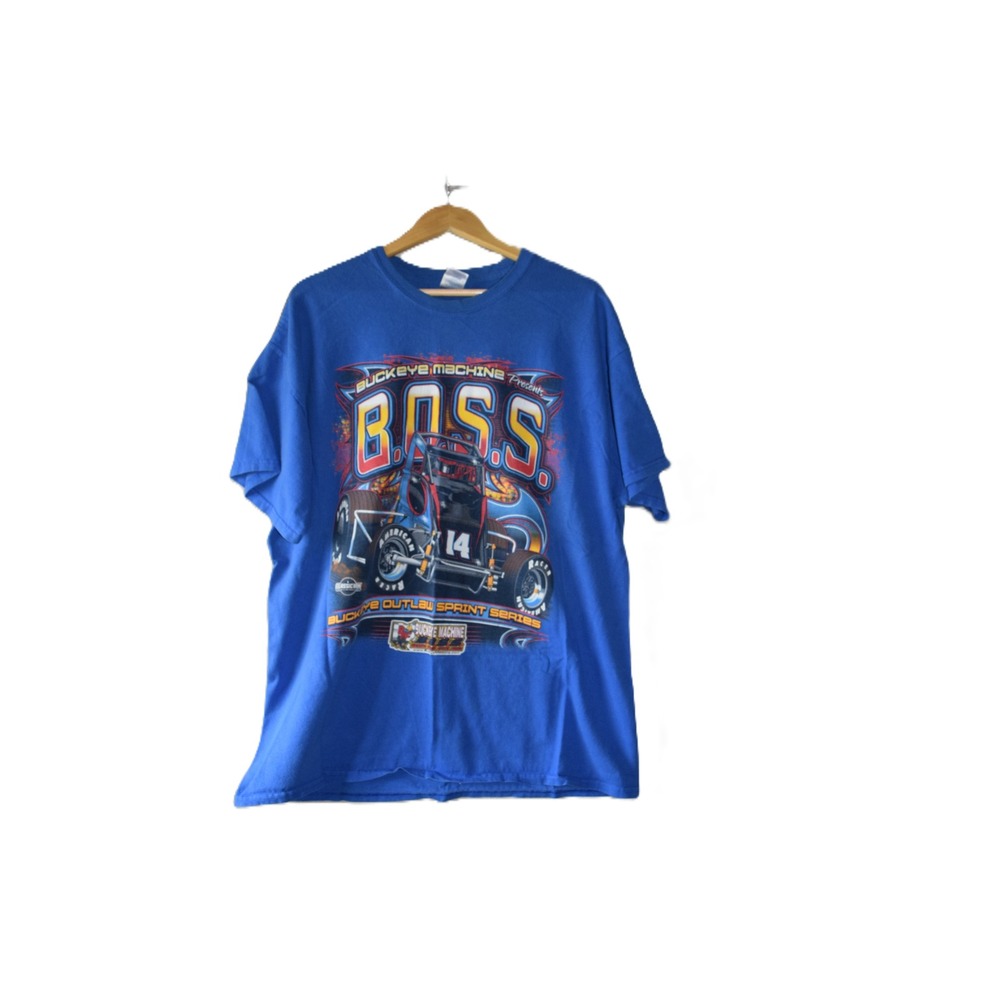 Gildan Buckeye Machine BOSS Racing T-Shirt Men XL Blue Excellent 2013 Sprint Car